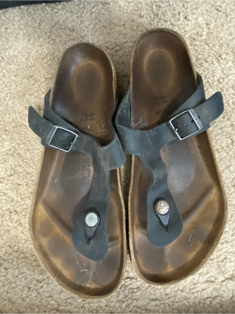 Birkenstock Black Leather Toe-Post Sandals